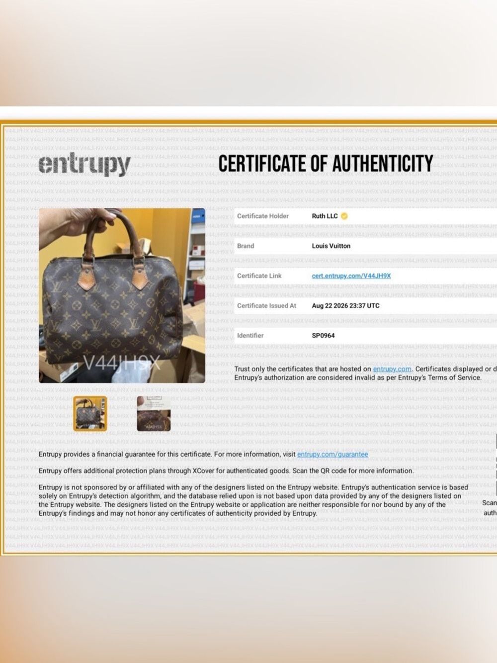 Louis Vuitton Speedy 30 Monogram Satchel with Blue & Cream Scarf COA - Picture 16 of 16